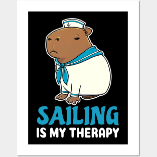 Sailing is my therapy cartoon Capybara Sailor Posters and Art